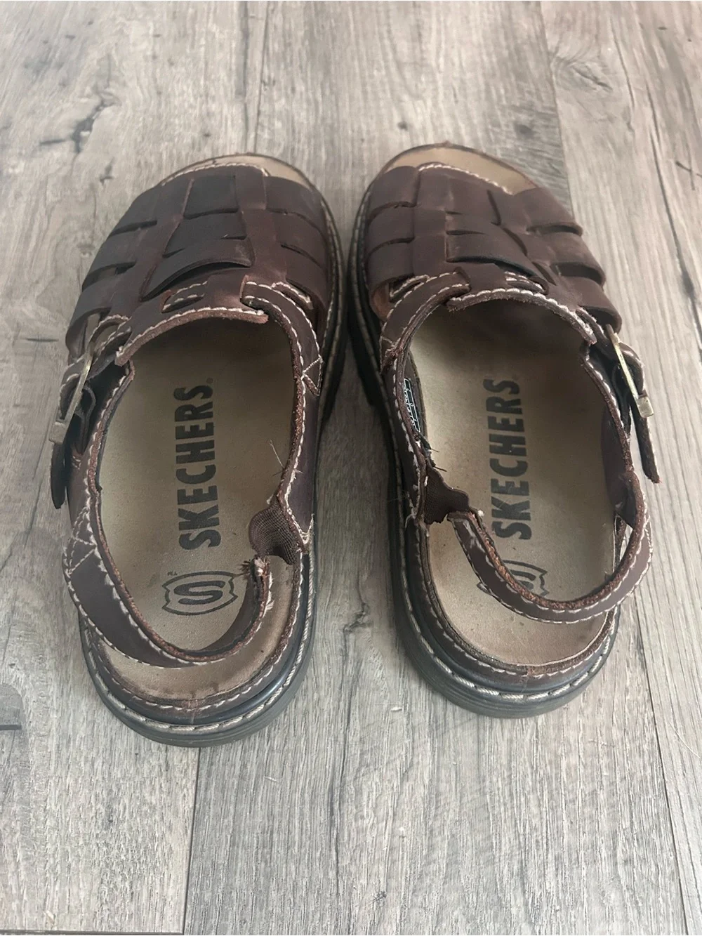 Vintage Y2K Skechers Brown Leather Fisherman Sandals Chunky Size 10
